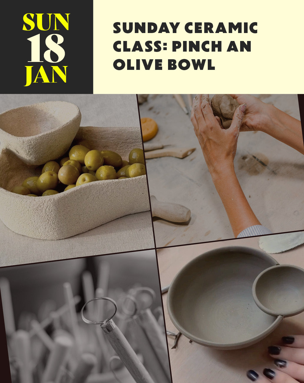 Sunday ceramics class: pinch an olive bowl