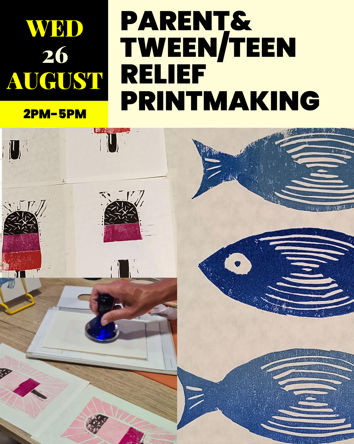 Parent & Teen/Tween Lino Printmaking Workshop | Wednesday 26th August