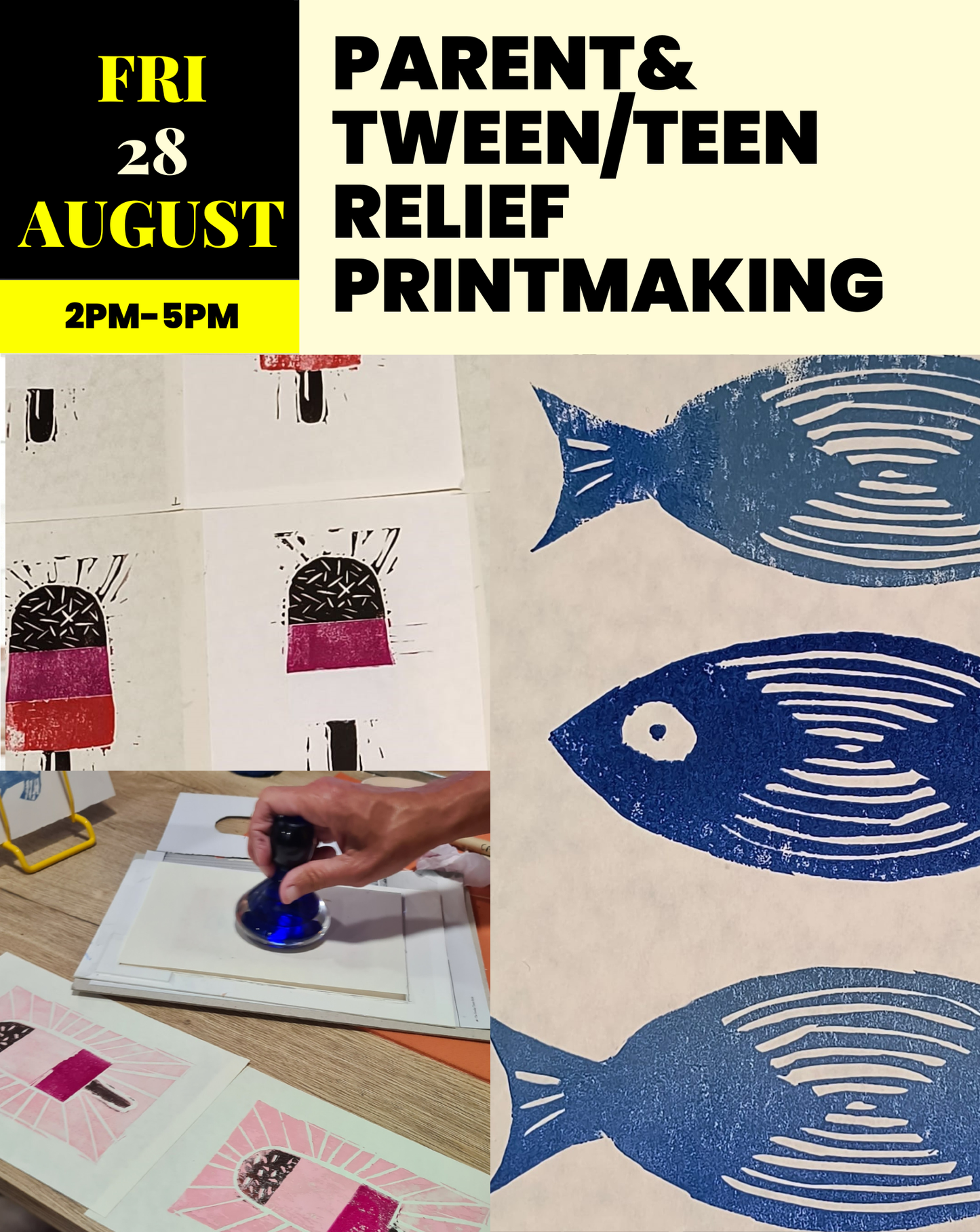 Parent & Teen/Tween Lino Printmaking Workshop | Friday 28th August